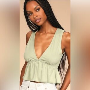 Lulus Green V-Neck Peplum Top XS